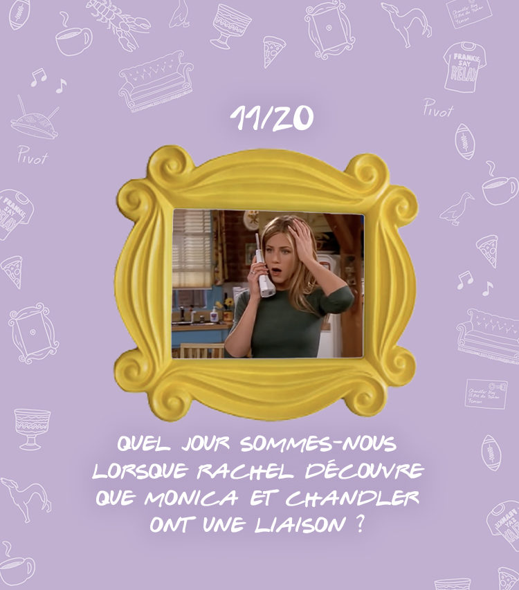 Quel jour sommes-nous lorsque Rachel découvre que Monica et Chandler ont une liaison secrète?